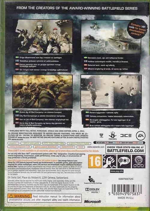 Battlefield Bad Company 2 - XBOX Live - XBOX 360 (B Grade) (Genbrug)